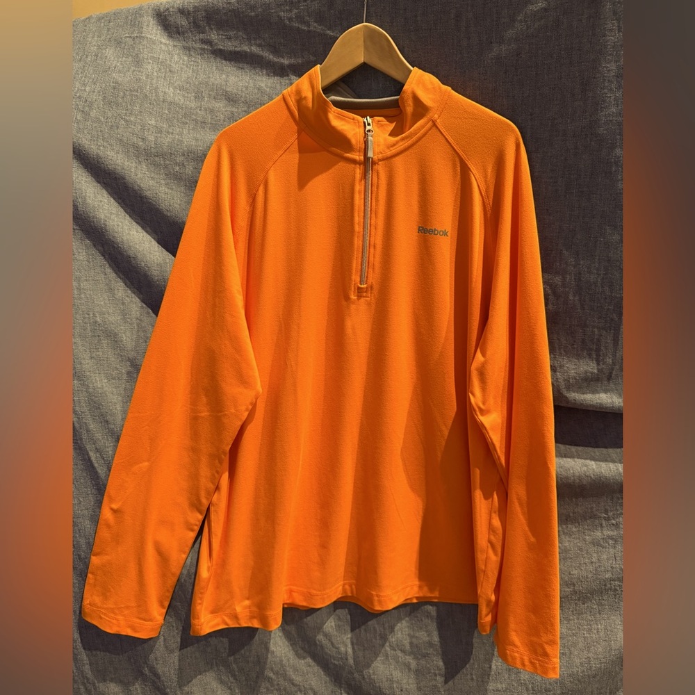 Mens Reebok 1/4 Zip Outdoor Pullover Shirt, Very Soft, Orange/Tangerine, Sz XL